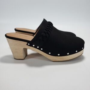 J. Crew Factory Faux Suede Black Clogs With Braid & Stud Details - BJ249